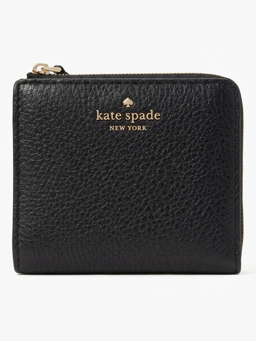 NWT Kate Spade Jackson Small L-Zip Bifold Pebbled Leather Wallet Black WLRU5471